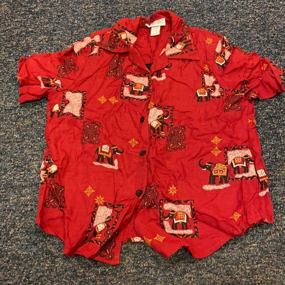 Gloria Lance Red Vintage Elephant Print top sz. L